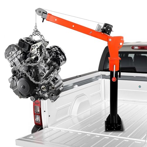 Folding Truck Bed Crane with 5000lb Electric Winch, 360-Degree Rotation Truck Crane, 66.9 in Extendable Boom for Construction/Logistics, Heavy-Duty Truck Lift for Builders/Haulers