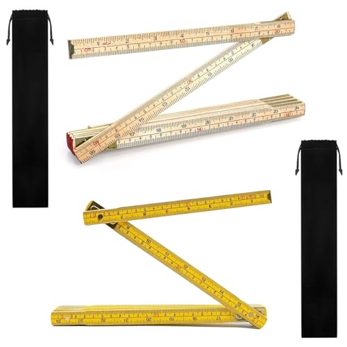 Folding Wooden Ruler 2 Pack 6.6 FT Foldable Yard Stick with US and Metric