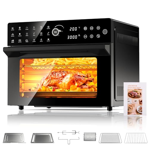 30L Heißluftfritteuse XXL Minibackofen mit LED-Touchscreen, Minibackofen mit Umluft mit 20 Programmen und Zwei Kochmodi, 1800W Heissluftfritteuse Air Fryer Oven ohne Öl, 8h Timer, Rezeptbuch,7 Anhänge