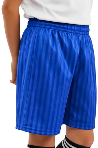 Image of Just Juniors - Boys PE Shorts - School Football Shorts with Inner Drawstring - Shadow Stripe Design - Navy Blue, Black & Royal Blue - Kids Sportswear for Girls & Boys Ages 5-12 (Royal 9-10)