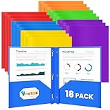 V-Opitos 18 Packs 2 Pocket Folders with 3 Prongs Fastener Clasps, Bulk Heavy Duty Plastic Folders, Multicolor Files Folders in 6 Colors for School and Office