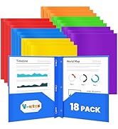 V-Opitos 18 Packs 2 Pocket Folders with 3 Prongs Fastener Clasps, Bulk Heavy Duty Plastic Folders...