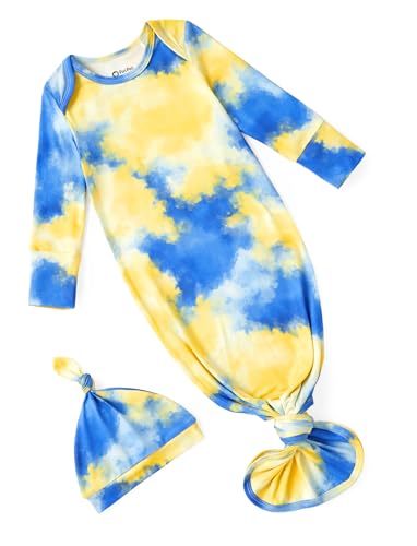 Image of PATPAT Baby Sleeper Gown with Hat for Newborn, Knotted Baby Gown with Fold-Over Mittens for Infant Girl Boy Home Coming Gift