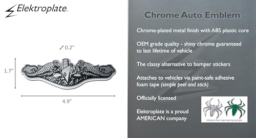 Image of Elektroplate Officially Licensed United States Navy Submarine OEM Chrome Emblem for Cars, Trucks, and All Auto | Universal Fit at 4.9 inch x 1.7 inch | Weatherproof
