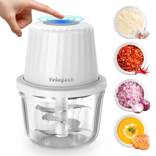 Yelogash 400ML Rechargeable Mini Electric Chopper with 6 Stainless Steel Blades, Chopper Electric for Kitchen, Onion Chopper, Food Processor for Ginger, Garlic, Mint Leaves, Portable Design