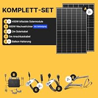 Solakon 900W Balkonkraftwerk mit Halterung (Balkon) - Balkonkraftwerk 800W komplett Steckdose - 800 Watt Wechselrichter - Solaranlage Komplettset - 450W bifaziale Solarmodule inkl. Zubehör - 5m Kabel – Ansicht 4
