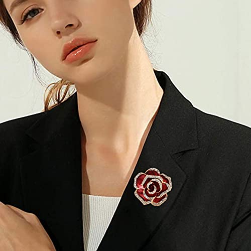 Image of Women Flower Brooch Pin Petal Burgundy Wedding Exquisite Retro Alloy Rhinestone Petal Brooch Pin Party Elegant Exquisite Art Brooch for Women Brooch Simple Pin
