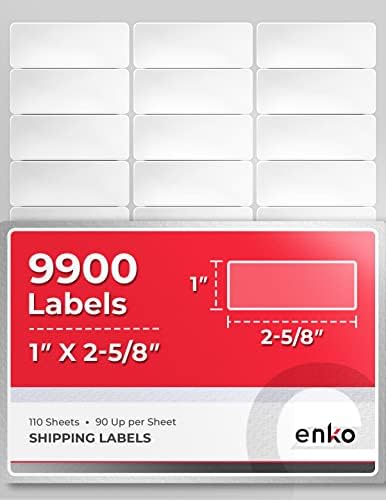 enKo 1 x 2-5/8 Inch 30 Up Return Mailing Address Labels White Printable FBA Labels (330 Sheets, 9900 Labels)