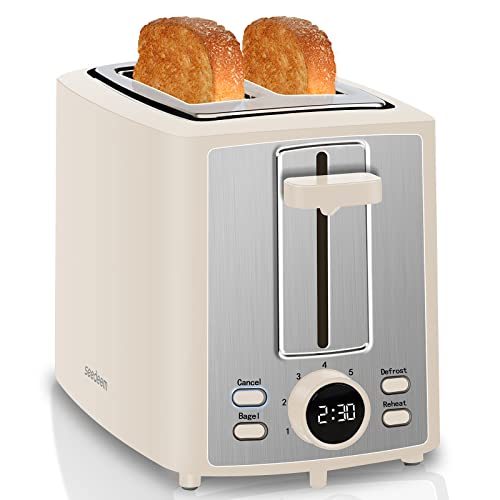 Image of SEEDEEM Toaster for 2 Slices, Toaster with LCD Display, 7 Shadow Settings, 3.5 cm Extra Wide Slotted Refraction Toaster Bagel, Defrost Function, Removable Crumb Compartment, 900 W