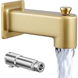 Brushed Gold All Metal Tub Spout with Diverter, KES 5-3/8 Inch Bathtub Faucet Slip On, Bath Tub Spout Replacement, Fits 1/2 Inch Copper Pipe, PTSN300-BZ
