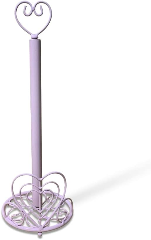 Metal Heart Shape Pink Paper Towel Holder,Handmade Crafted Tissue Roll Holder for Kitchen and Dining Table