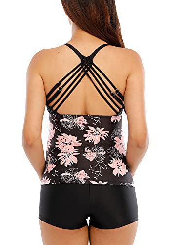 Sixyotie-Damen-Mehrfarbig-Tankini-mit-Oberteile-und-Badeshorts-Badeanzug-Beachwear-Zweiteiler-Bademode-mit-Pads