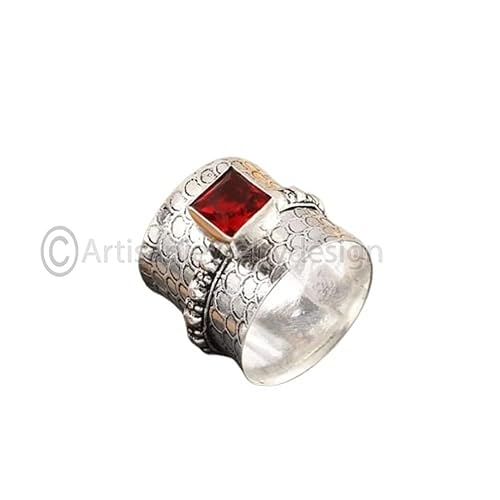 ArtisanJewelrydesign Natural Garnet Ring, Handmade Band Ring, Fidget Ring, Bohemian Ring, Spiritual Band Ring, 925 Silver Ring, Statement Band