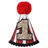 YOUAME Circus 1st Birthday Party Hat - Red Glitter Crown Outfit for Boys and Girls, Fun Carnival Themed Party Decor