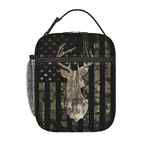 Yetta Yang Camouflage Hunting Tactical Deer Camo American Flag Portable Lunch Bag Insulated Lunch Box Reusable Totes For Women Men Work Picnic Camping #TOP1