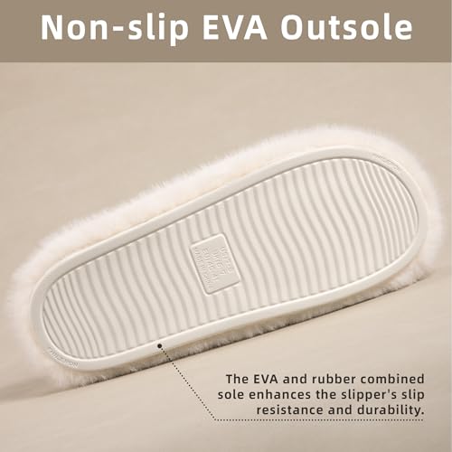 Women's Fuzzy Slippers House Slippers Memory Foam Bedroom Shoes Open Toe, Cross Band3