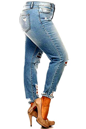 Jack David/L,Square Womens Plus Size Stretch Distressed Ripped Blue Skinny Denim Jeans (22, Jack David Blue Jeans WV74422P)2