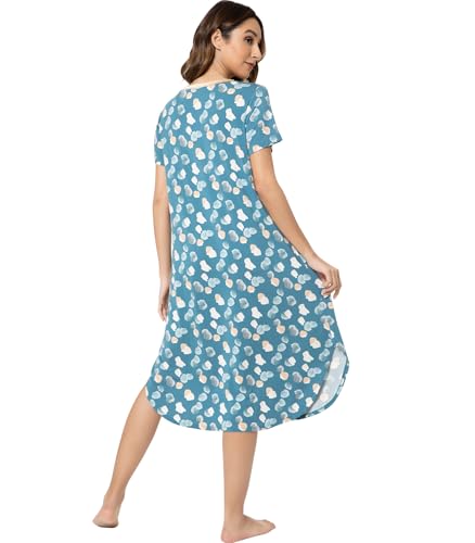 Image of NACHILA Nightgowns for Women-Viscose Made from Bamboo, V Neck Sleepshirts Short Sleeve Sleepwear Cool Nightshirt