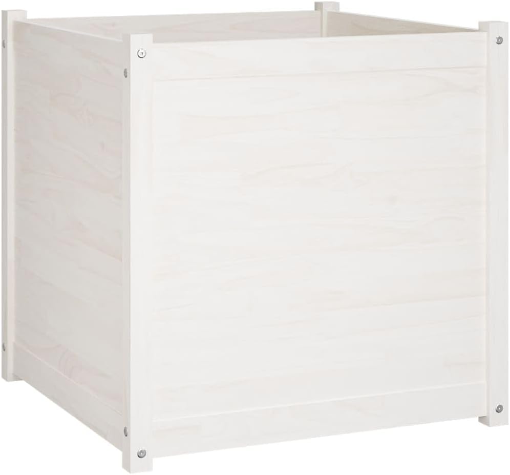 27.6 in White Solid Pine Wood Square Garden Planter Box, Rustic Raised Bed for Outdoor Plants, Flowers & Herbs, Durable Patio Yard Balcony Decor