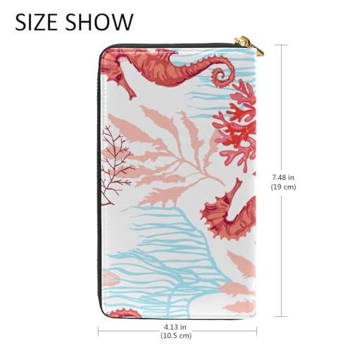 OTVEE Womens Wallet Tropical Animal Seahorse Corals Slim Long Purse Zip Clutch Wallets for Ladies4
