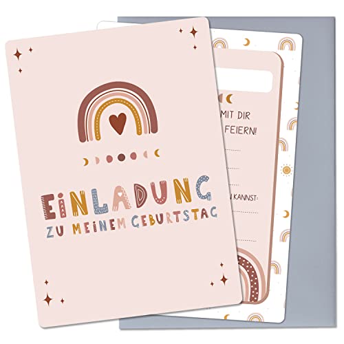 BIROYAL Regenbogen Einladungskarten Kindergeburtstag Mädchen, 13 Stück Geburtstagseinladungen Mädchen mit Umschlägen, DIN A6-300g Papier, Hochwertige Umschläge, für Kindergeburtstag Party