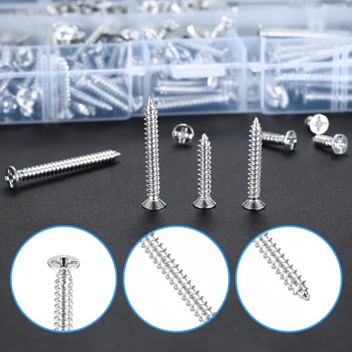 540 Stück M3 Schrauben Set, Selbstschneidende Schrauben, Senkkopf Holzschrauben Sortiment Set, Kreuzschlitzschrauben Blechschrauben, Flachkopfschrauben für Holz Weichmetall Kunststoff Reparatur