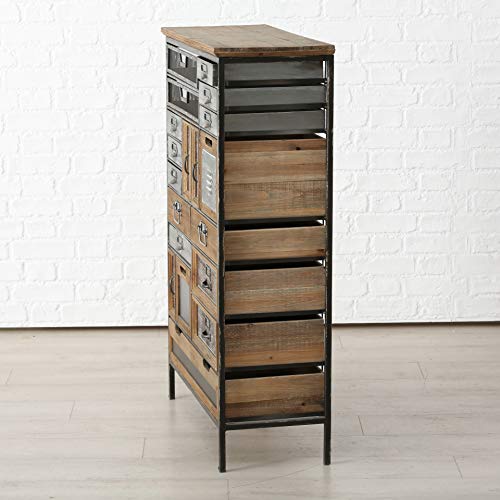 WHW Whole House Worlds Industrial Chic Multi Drawer Chest, 17 Drawers and 2 Utility Bins, Reclaimed Vintage Style, Iron, Screening, Galvanized Metal, Wood, 43 3/4 Inches Tall