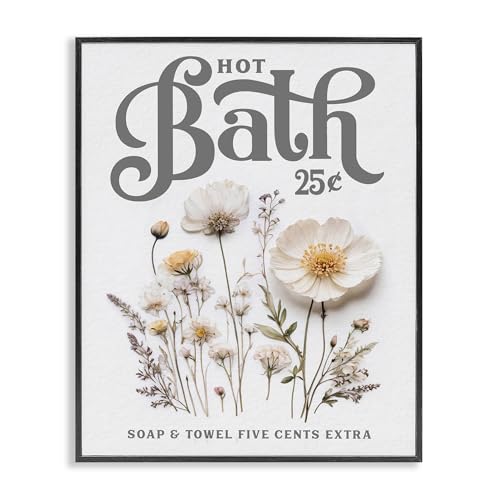 Poster encadré Hot Bath fleurs pressées Stupell Industries pour mur vide noir