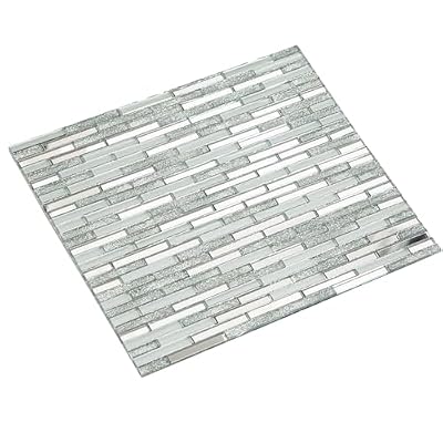 Lovdeco Peel and Stick Glitter Glass and Mirror Strip Mosaic Tile for Kitchen Backsplash, 12" x 10", 5 Pieces, 4 SQ.FT.