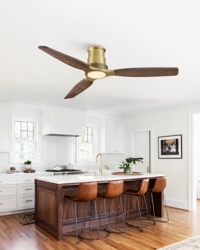 Image of 56 Inch Gold Low Profile Ceiling Fan with Lights, Remote Control