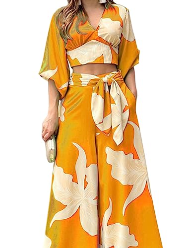 seiveini Conjunto de 2 Piezas para Mujer Conjuntos de Trajes Casuale Verano Conjunto Complet 2 Piezas Camiseta Manga Corta y Pantalones Largos Elegante G4 XXL