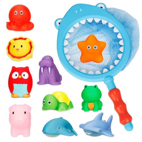 BBWELL Juguetes de Baño para Bebé 1 2 3 Años,11 Piezas Juguetes de Bañera de Red de Pesca,Juguetes Baño Bebe,Juegos de Red de Pesca de Juguetes de Ducha de Piscina de Bañera