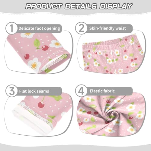 Wusikd Cute Cherry Girls' Leggings Toddler Doodles Flower Pink Kids Yoga Pants Dance Active Tights 4T3