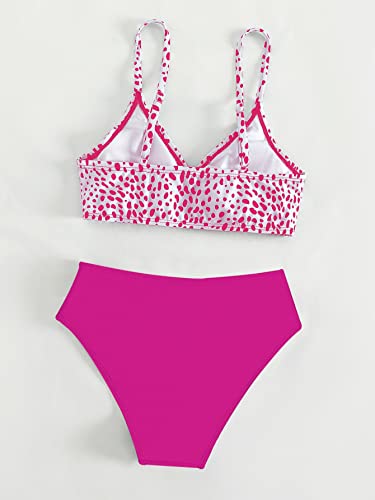 Image of SHENHE Girl's 2 Piece Swimsuit High Waisted Spaghetti Strap Cute Scoop Neck Wireless Bathing Suit Bikini Set Dalmatian Hot Pink 12 Years