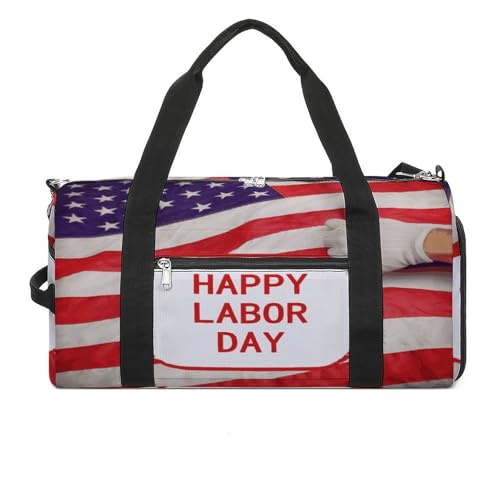 Oxford Cloth Happy Labor Day Gym Bag,Duffle Bag with Shoes