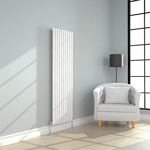 NRG Vertical Designer Gloss White Double Panel Oval Column Radiator 1800x472mm Bathroom Central Heating