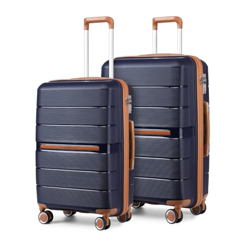 British Traveller Koffer Trolleys Set Hartschalenkoffer Reisekofferset 100% PP Handgepäck Rollkoffer mit 8 Spinnerräder Rollkoffer Reisekoffer TSA-Schloss Dunkelblau