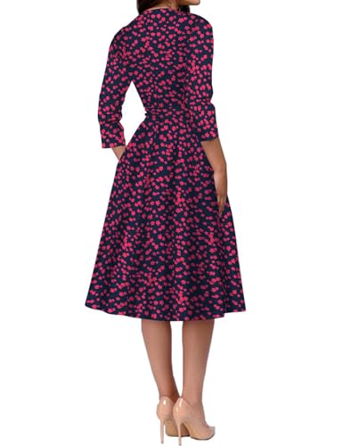 Image of Simple Flavor Women's Floral Vintage Dress Elegant Midi Evening Dress 3 /4 Sleeves