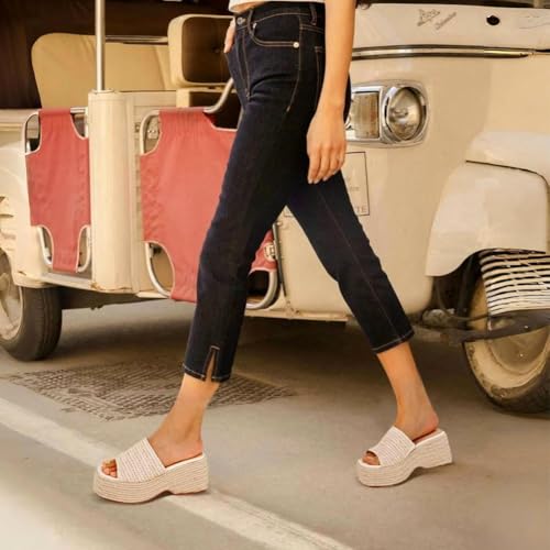 Image of EQAUDES Platform Slip on Espadrille Sandals for Women Summer Wedges Slides -Flatform, Open Toe, Bohemia, Beach, Wedding