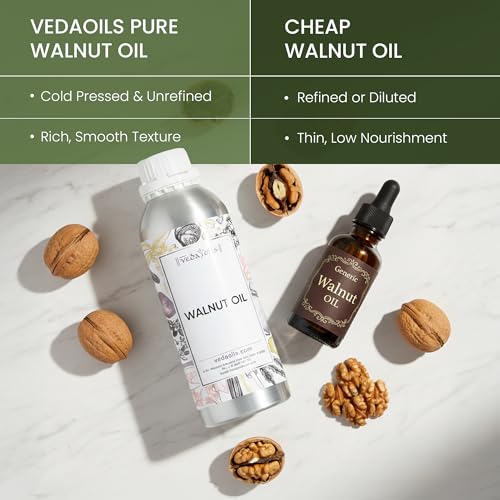 Image of VedaOils Cold Pressed Walnut Oil 100ml | 100% Pure Walnut Oil for Hair, Face, Skin & Thyroid Massage