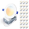 Veriligt 24 Pack 4 Inch 5CCT LED Recessed Light, Silm Canless Recessed Lighting, Dimmable, Damp Rated, 2700K-5000K Selectable, Wafer Ceiling Downlight with Junction Box, 750LM, 9W 120V, ETL&FCC