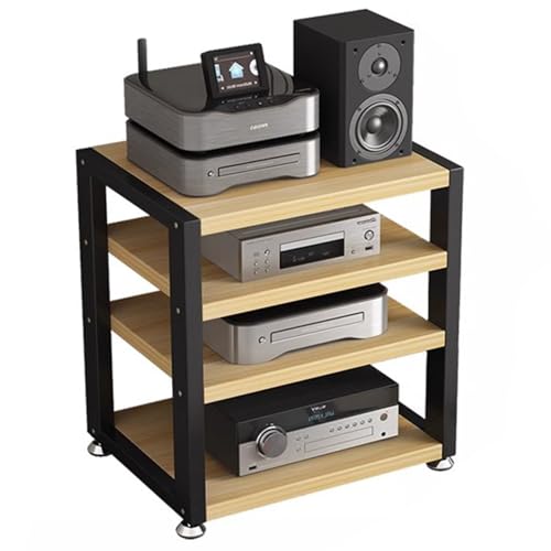 Mueble estéreo de madera de 4 niveles para entretenimiento en el hogar, solución de almacenamiento moderna para componentes y dispositivos de audio, muebles de torre elegantes