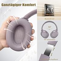 TECKNET Over Ear Kopfhörer Bluetooth mit Hybrid Active Noise Cancelling, Kabellose Bluetooth 6.0 Kopfhörer, 70 Std. Wiedergabezeit, 6 EQ-Modi, 3,5-mm-Audiokabel für Zuhause, Reisen und Büro, Grau – Ansicht 5