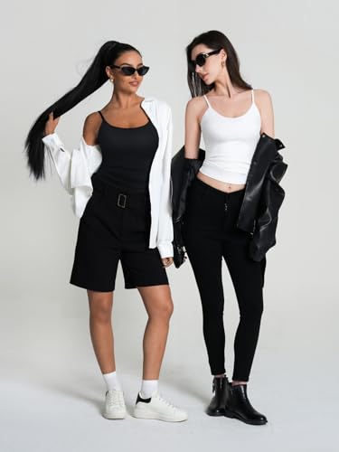 Image of 2 Pack Womens Cami Tank Scoop Neck Spaghetti Strap Tank Tops Basic Tight Camisole Shirts