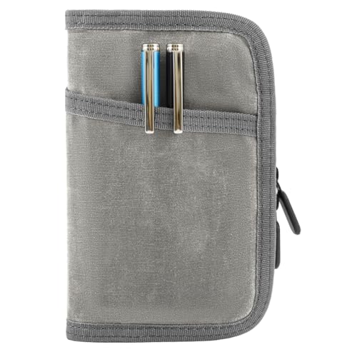 Field Notes Notebooks Cover,Journal Cover for 3.3 x 5.5 Field Notes Moleskine Cahier,Water Resistant Pocket Notebook Cover for Journal Notebook Planner with Zipper Pen Holder,Waxed Canvas (Grey, 3.3 x 5.5 inch)