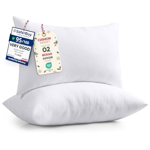Utopia Bedding Cushion Inserts (Pack of 2) – 40x60 cm (16x24 inch) Hollowfibre Inner Pads for Sofa or Bed – White Cushion Fillers