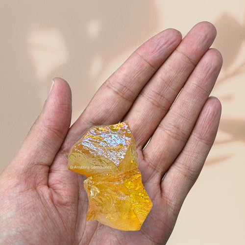 Image of Amazing Gemstone 2 Pieces Yellow Aura Quartz Raw Crystals and Healing Stones, Natural Rocks for Meditation and DIY Raw Stones and Crystals