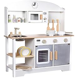 Calma Dragon Cocina de Madera BL-19203, Grande, Cocinita de Juguete Infantíl, con Microondas, Fregadero, Horno y 13 Accesorios. (72cm x 68 cm x 26,5)