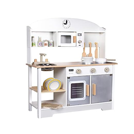 Calma Dragon Cocina de Madera BL-19203, Grande, Cocinita de Juguete Infantíl, con Microondas, Fregadero, Horno y 13 Accesorios. (72cm x 68 cm x 26,5)