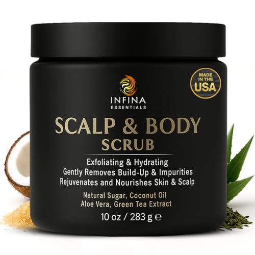 Scalp and Body Scrub – Exfoliating Sugar Cleanser with Coconut Oil, Menthol & Aloe – Dual-Use Polisher for Dry Skin & Flaky Scalp – Soothing, Cooling & Hydrating - INFINA ESSENTIALS | 8.45 fl oz - Image 3